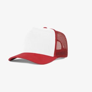Boné trucker de tela branco e vermelho - Perfil