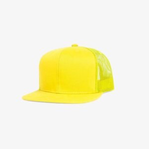 Boné aba reta amarelo em brim e tela - Perfil