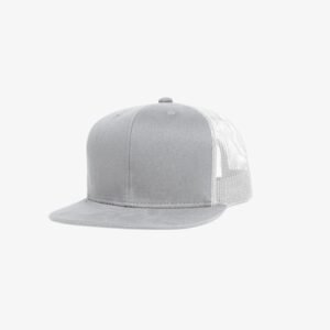 Boné aba reta cinza claro em brim e tela - Perfil