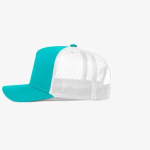 Boné trucker de sarja frente turquesa 13 e traseira de tela branca - Lateral