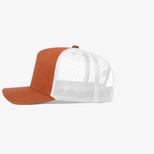 Boné trucker de sarja frente laranja 17 e traseira de tela branca - Lateral