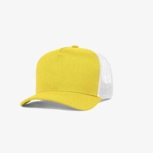 Bone trucker de sarja frente marela e traseira de tela branca - Perfil