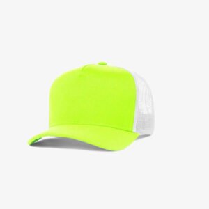 Boné trucker de sarja frente verde fluorescente 16 e traseira de tela branca - Perfil