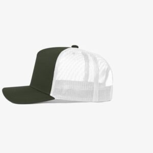 Boné trucker de sarja frente verde musgo e traseira de tela branca - Lateral