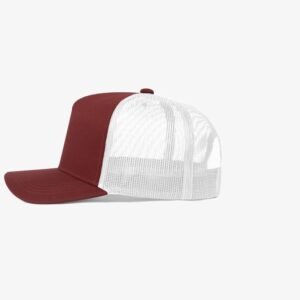 Boné trucker de sarja frente vermelho e traseira de tela branca - Lateral