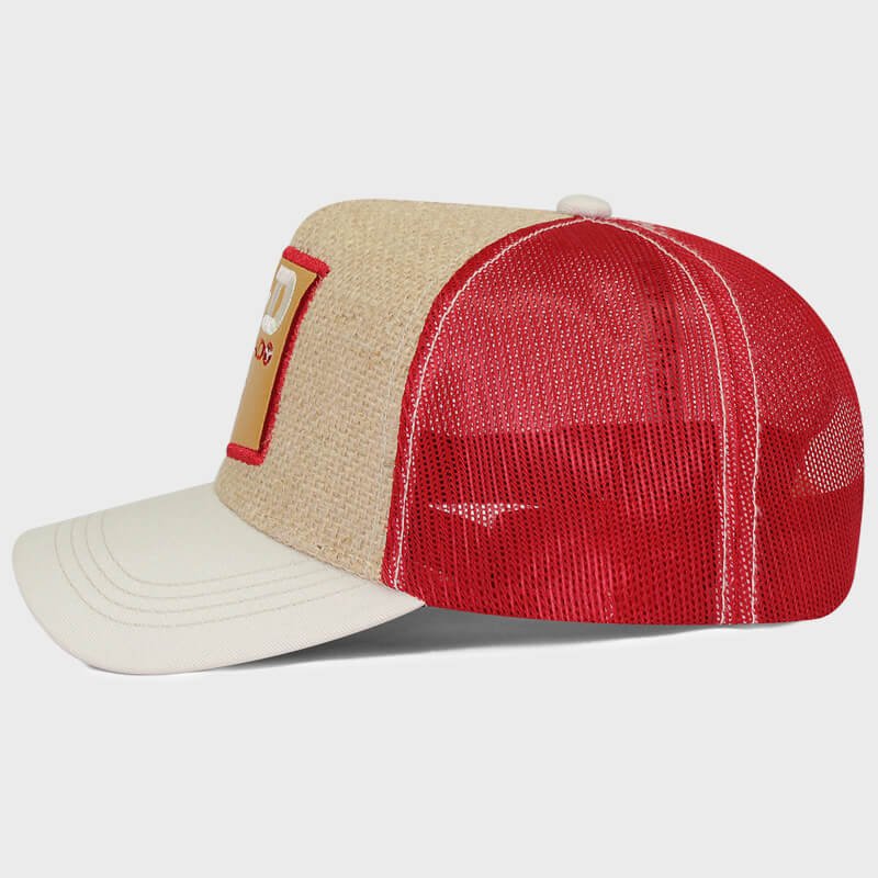Boné trucker de tela e estopa com bordado - Lateral Boné trucker de tela e estopa com bordado - Lateral